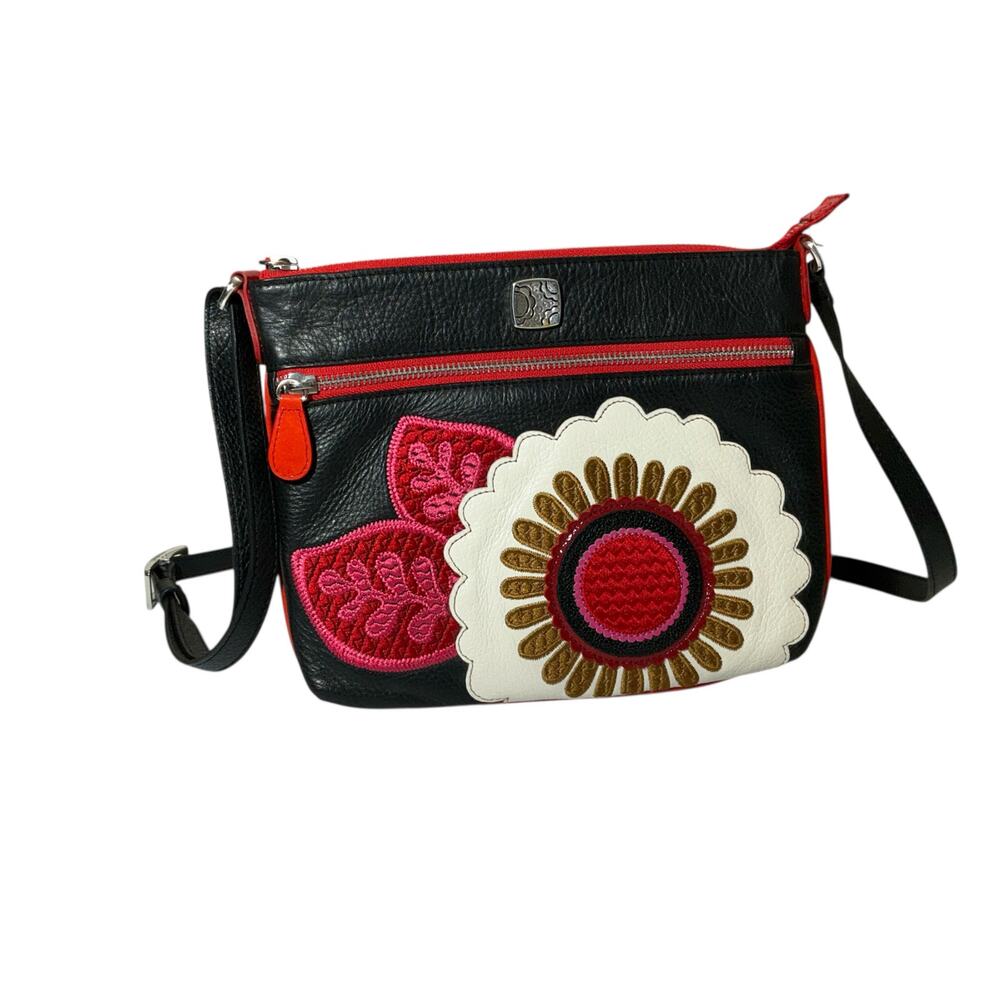 Brighton Gilly Flower Appliquéd Leather Shoulder Crossbody Purse Adjustable - Picture 1 of 7